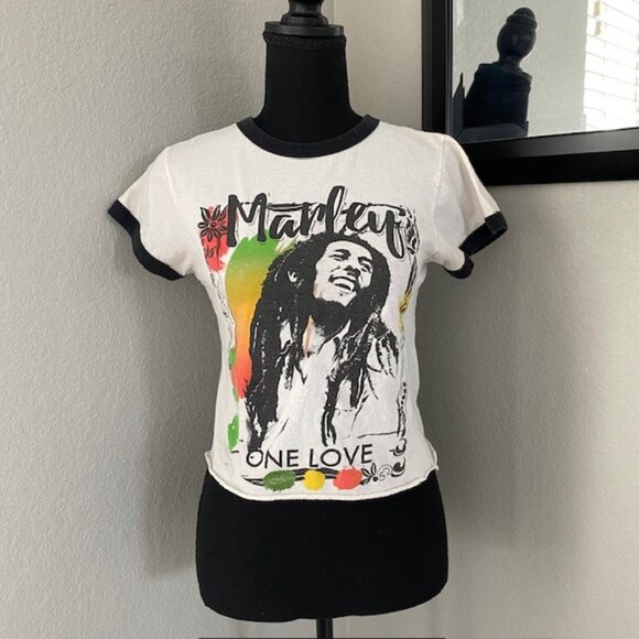 BOB MARLEY One Love Cutoff cropped Ringer Tee T Shirt XS - Picture 3 of 11